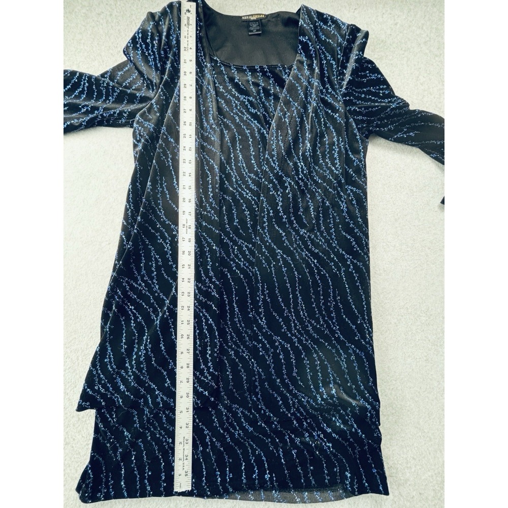 Social Circles Black Velvet Jacket Dress Blue Floral Glitter Sparkles Womens 14P - Picture 5 of 9